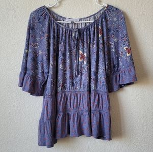 Womans Blue Floral Top Size Medium